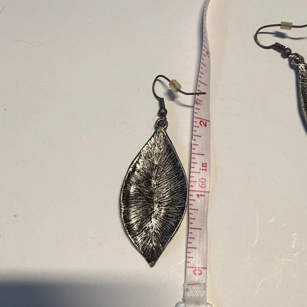 Silver Tone Leaf Dangle Earrings | Boho Nature Inspired - Picture 6 of 6